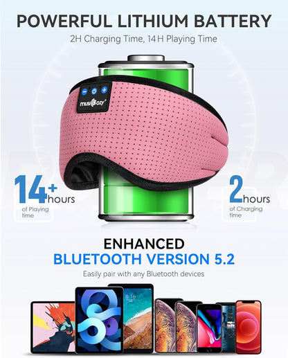 Bluetooth 5.4 Sleep Headphones Eye Mask, Breathable Sleeping Headband Headphones with Wireless Earbuds Earphones for Side Sleepers Mom Women Cool Tech Unique Gifts Gadget