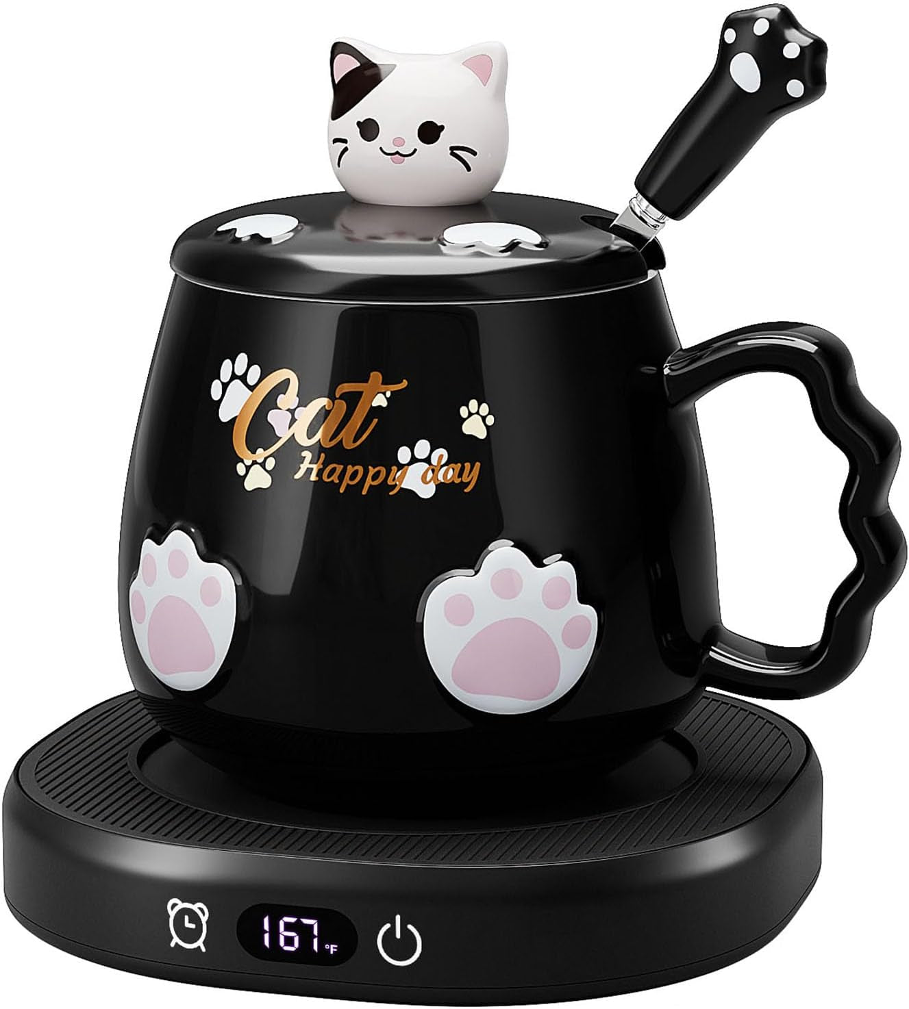 Coffee Mug Warmer & Cute Cat Mug Set, Beverage Cup Warmer for Desk Home Office with Three Temperature up to 140℉/ 60℃, Coffee Warmer for Cocoa Milk Tea Water Candle, 8 Hours Auto Shut Off