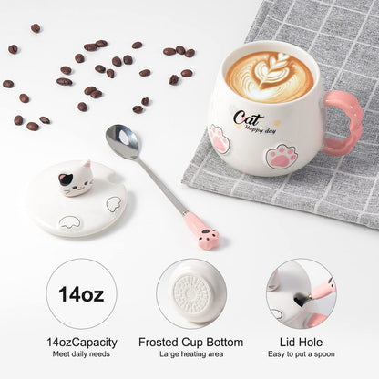 Coffee Mug Warmer & Cute Cat Mug Set, Beverage Cup Warmer for Desk Home Office with Three Temperature up to 140℉/ 60℃, Coffee Warmer for Cocoa Milk Tea Water Candle, 8 Hours Auto Shut Off