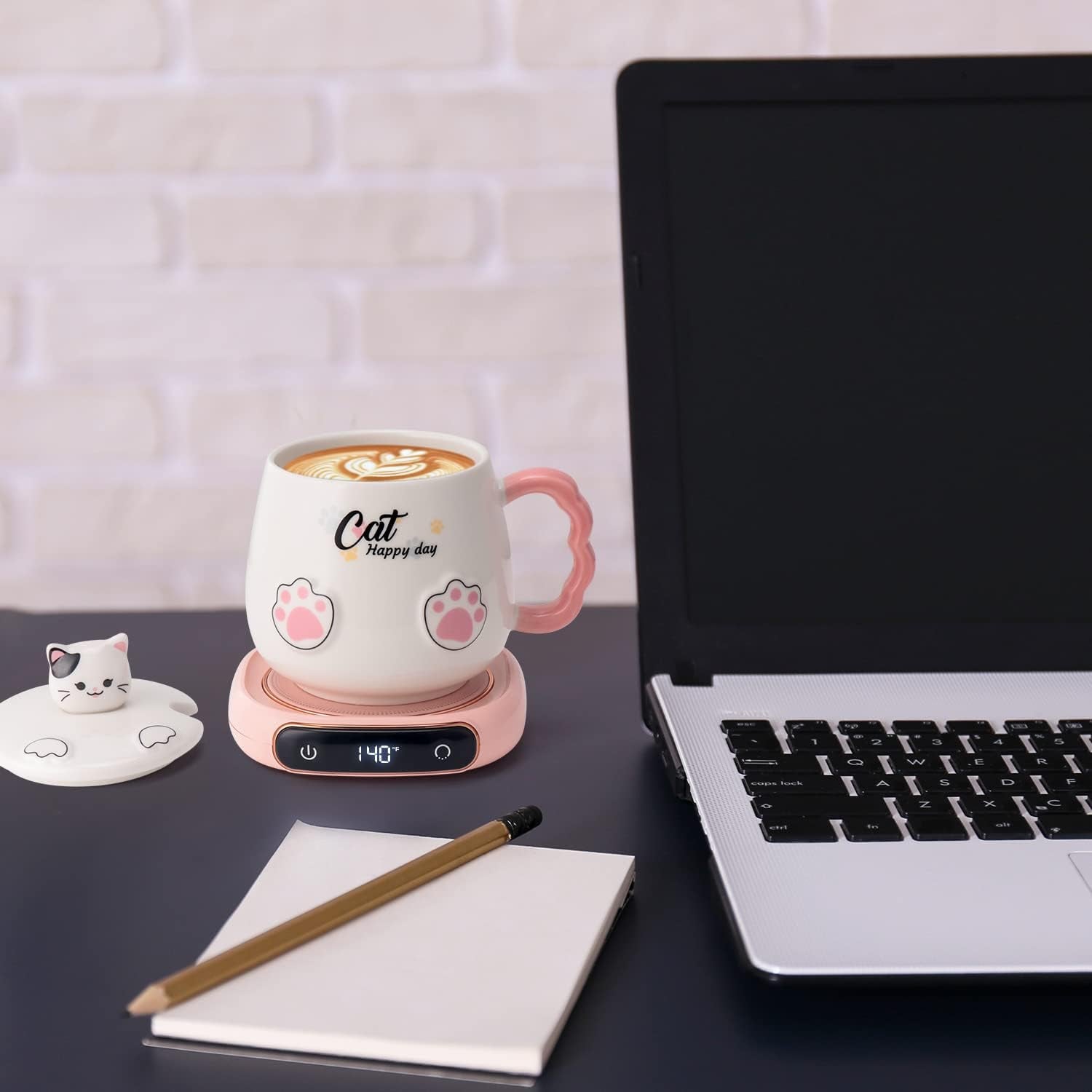 Coffee Mug Warmer & Cute Cat Mug Set, Beverage Cup Warmer for Desk Home Office with Three Temperature up to 140℉/ 60℃, Coffee Warmer for Cocoa Milk Tea Water Candle, 8 Hours Auto Shut Off